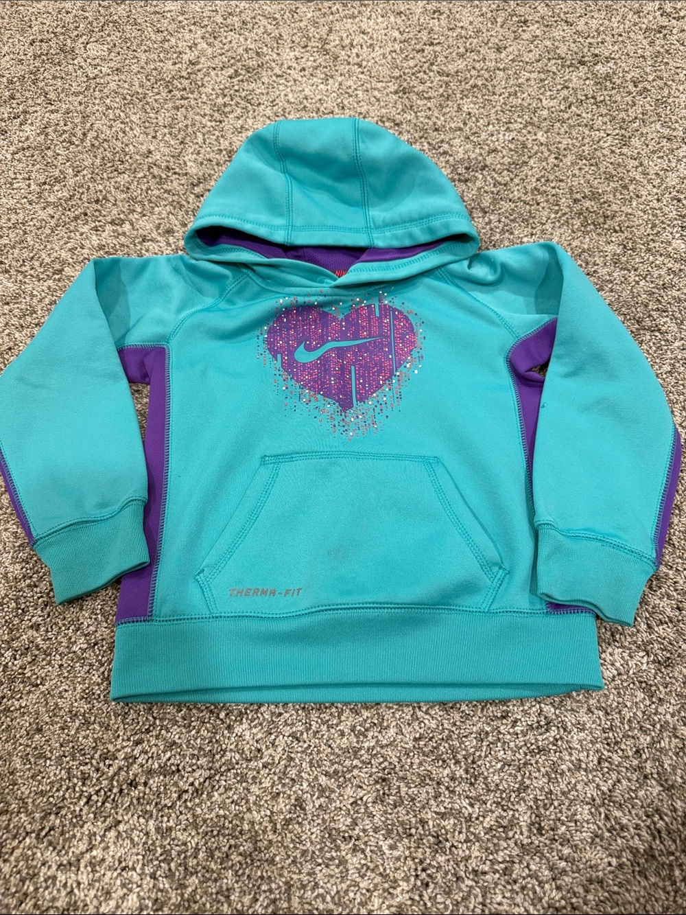 Nike Girls' Teal Therma-FIT Hoodie with Purple Accents